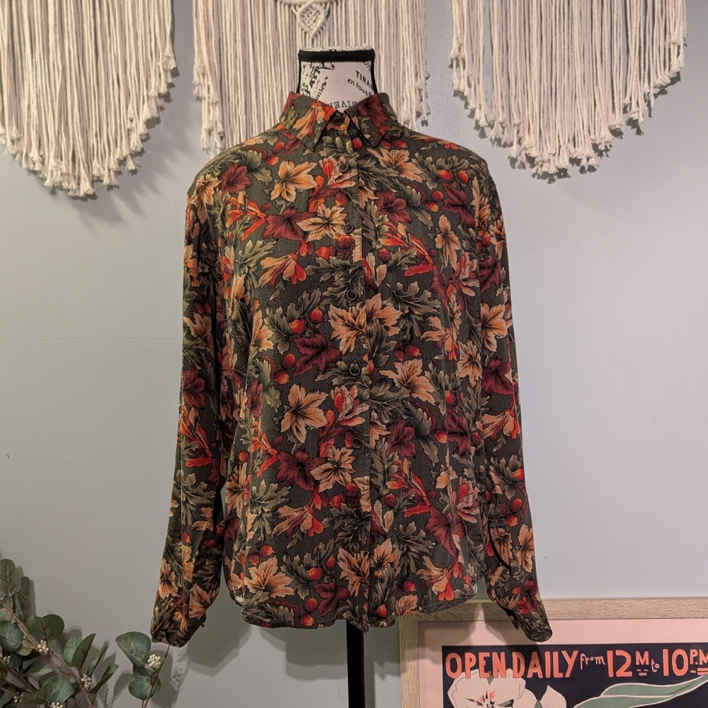 Vintage Women's Koret Green Autumn Blouse Size S